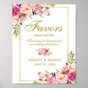 Póster Floral Floral Pink Gold Wedding Favors