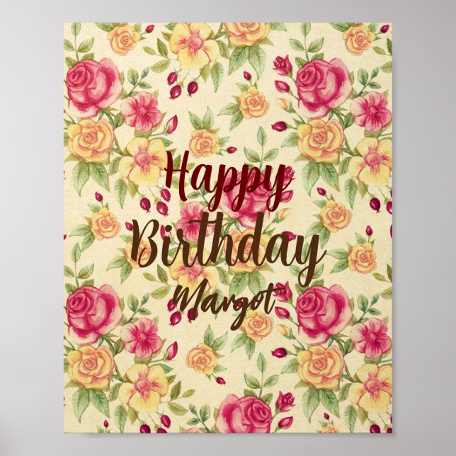 Póster Floral Flourish Birthday wishes colorful  (Frente)