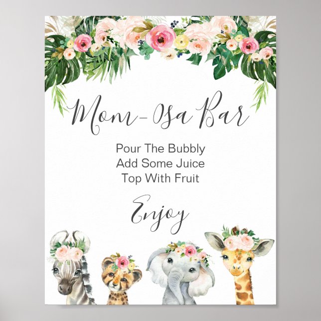 Póster Floral Foliage Safari Mom-Osa Bar Baby Shower (Frente)