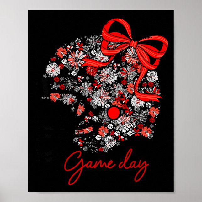 Póster Floral Football Game Day Girly Team Srit Black Red (Frente)