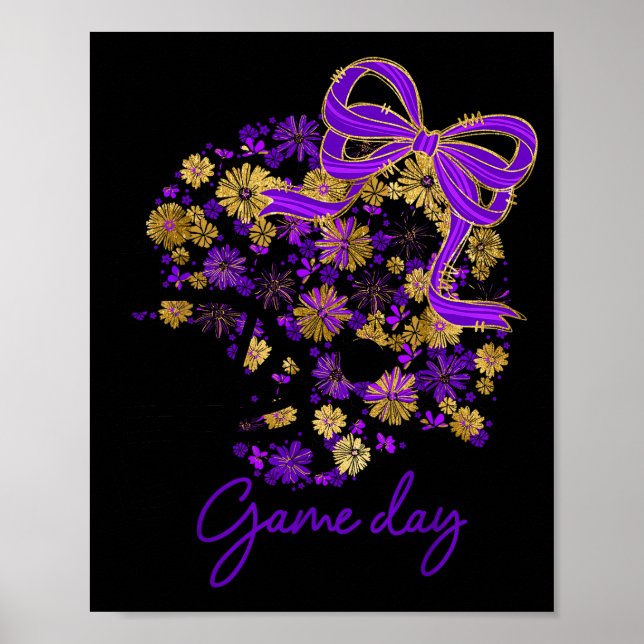 Póster Floral Football Game Day Girly Team Srit Purple Bl (Frente)
