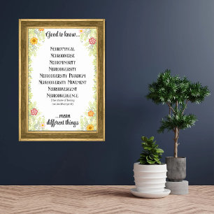 Póster Floral frame good to know neurodiverse