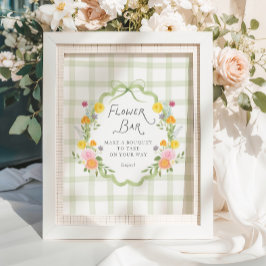 Póster Floral Frame Green Gingham Baby Shower Flower Bar