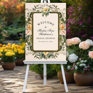 Póster Floral francesa amarilla elegante Tea Bridal Ducha