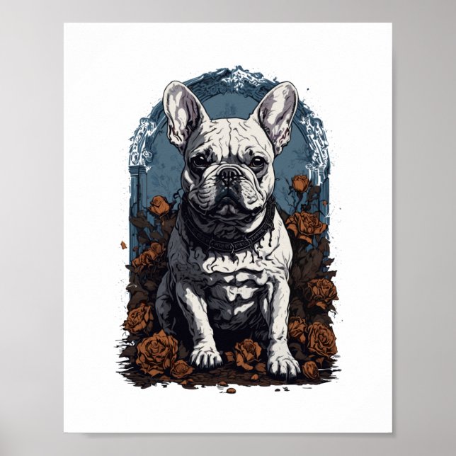 Póster Floral gótica de Bulldog francés (Frente)