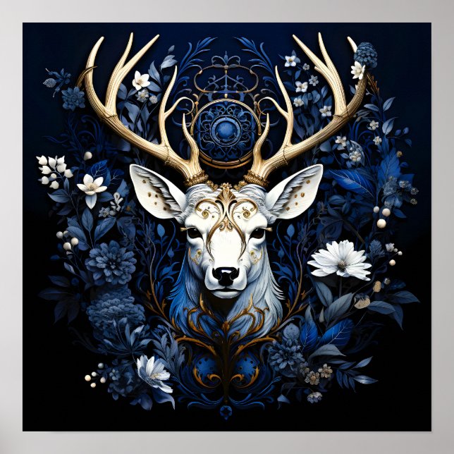 Póster Floral gótico celestial de medianoche ciervo  (Frente)