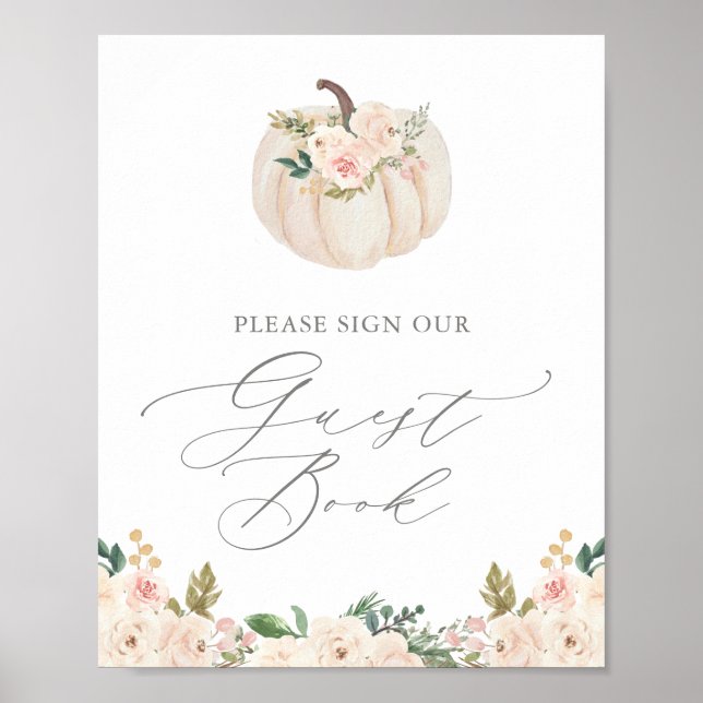 Póster Floral Greeneration Pumpkin Baby Shower Guest Book (Frente)