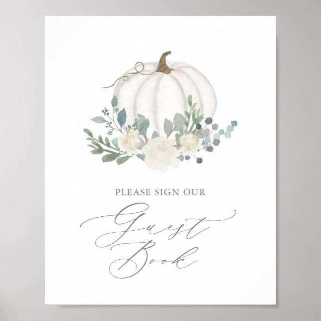 Póster Floral Greeneration Pumpkin Baby Shower Guest Book (Frente)