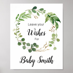 Póster Floral Greenery Baby Shower desea un Rótulo para b