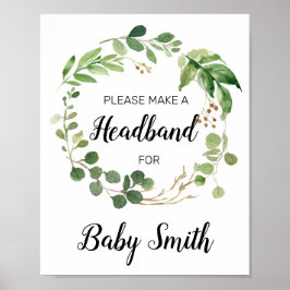 Póster Floral Greenery Baby Shower Headband Station Rótul
