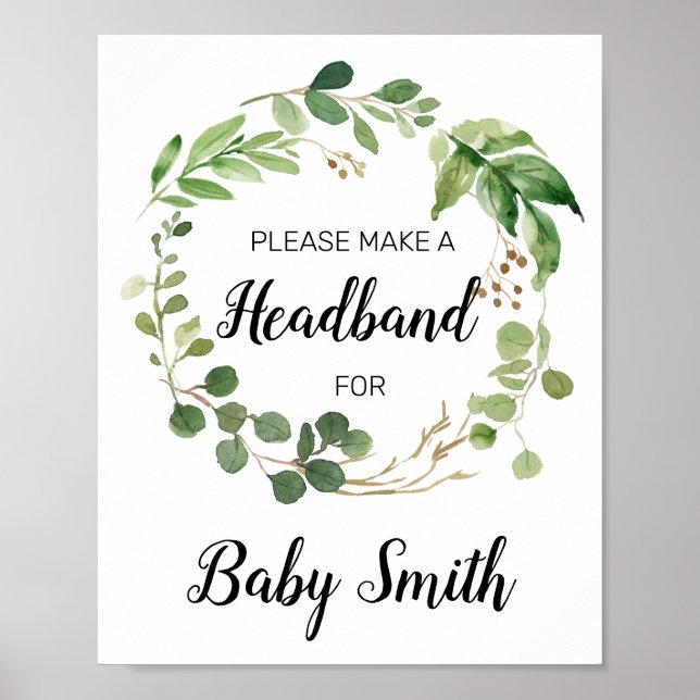 Póster Floral Greenery Baby Shower Headband Station Rótul (Frente)