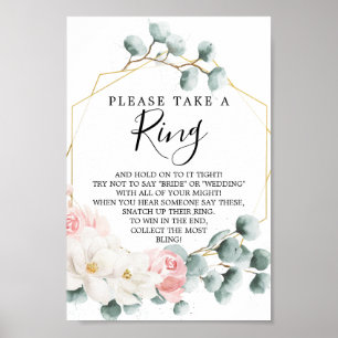 Póster Floral Greenery Bridal Shower Ring Game