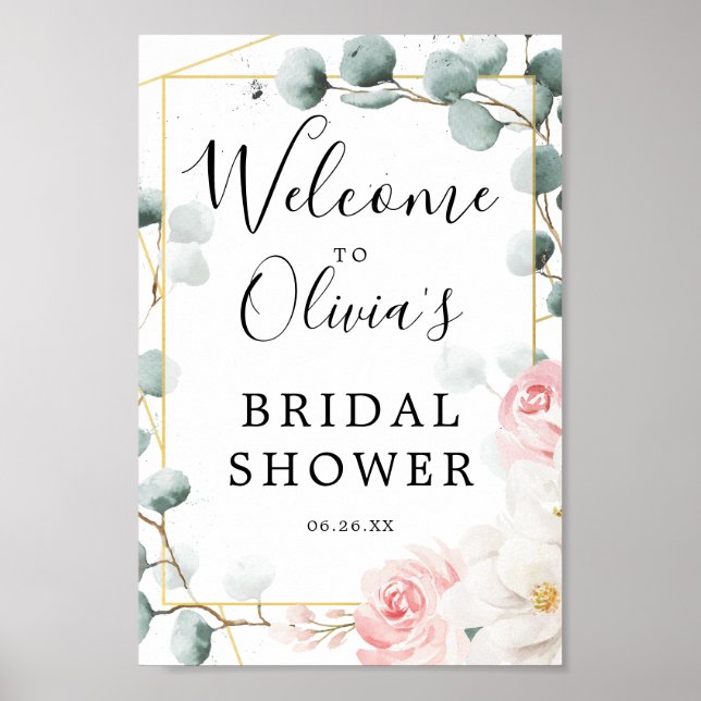 Póster Floral Greenery Bridal Shower Welcome Sign (Frente)