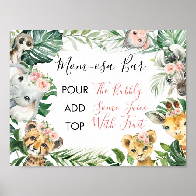 Póster Floral Greenery Safari Baby Shower Rótulo Mom-osa (Frente)