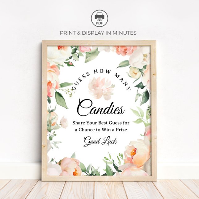 Póster Floral Guess How Many Candies Game Sign (Subido por el creador)
