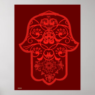 Póster Floral Hamsa (rojo)