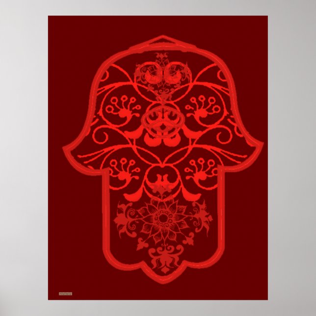 Póster Floral Hamsa (rojo) (Frente)