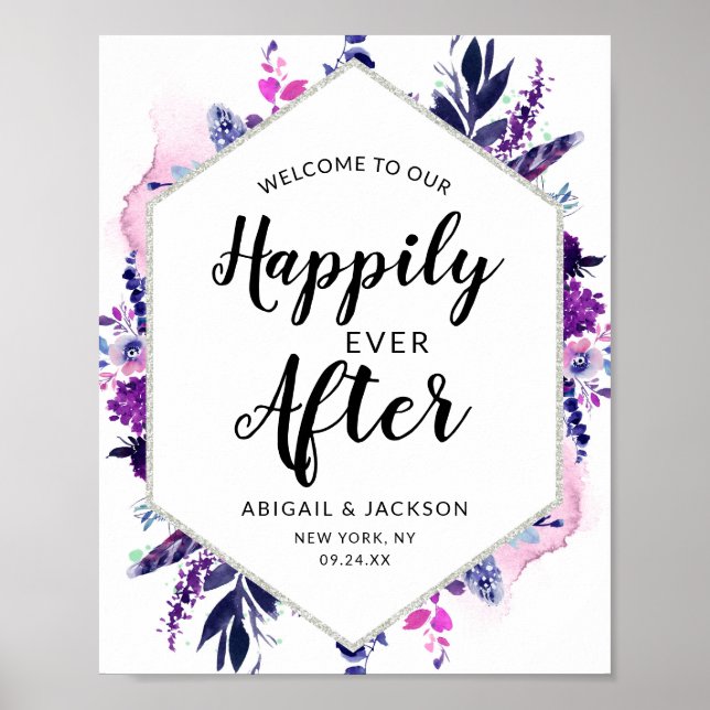 Póster Floral Happily Ever After Wedding Reception Sign (Frente)
