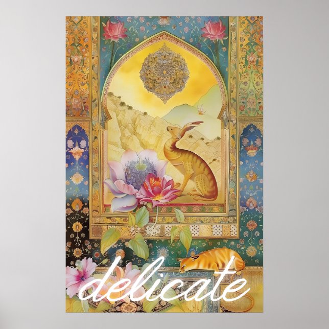 Póster Floral Hare Art Poster Retro Animal Wall Decor (Frente)