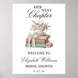 Póster Floral Her Next Chapter Bridal Shower Welcome Sign