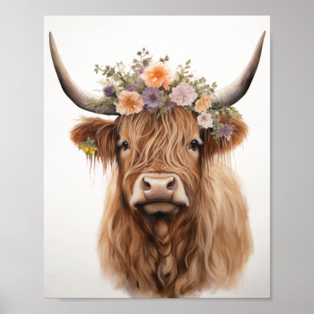 Póster Floral Highland Cow Poster (Frente)