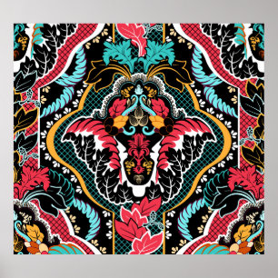 Póster Floral india: Papel de escritorio vintage sin foco