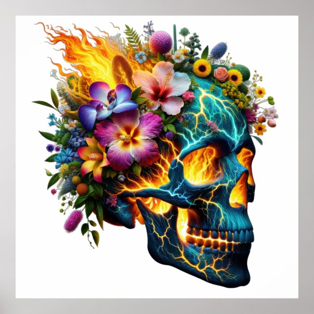 Póster Floral Inferno Skull (Frente)
