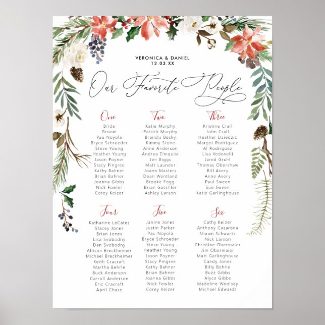 Póster Floral Invernal Rústico | Asientos de Mesa de Boda (Frente)
