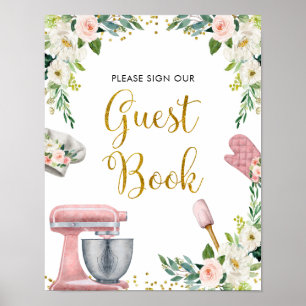 Póster Floral Kitchen Bridal Shower Guest Book