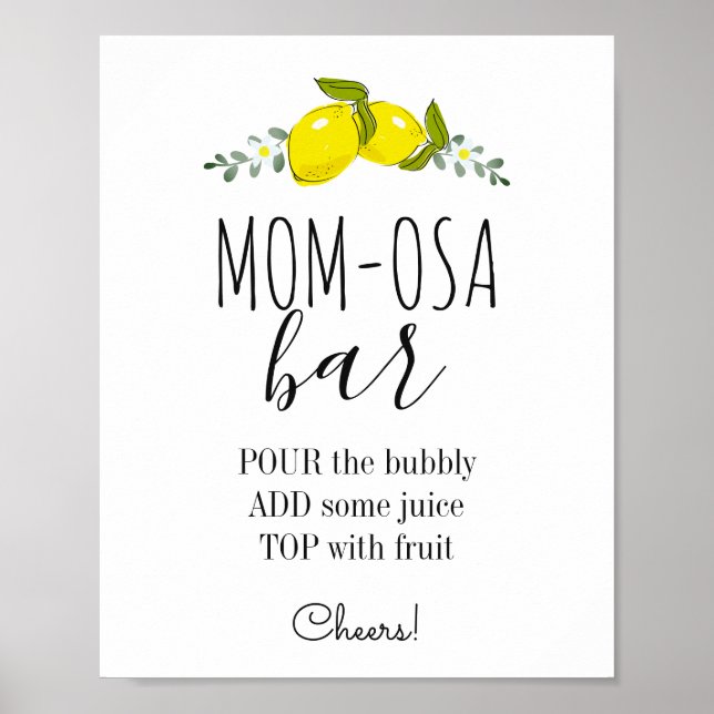 Póster Floral Lemon Citrus Baby Shower Mom-osa Bar (Frente)