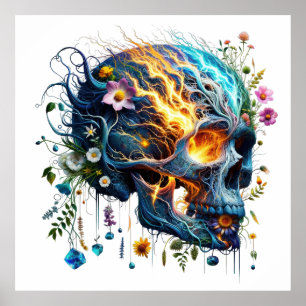 Póster Floral Lightning Skull