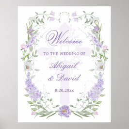 Póster Floral Lilac Frame Religious Wedding Welcome