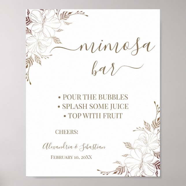Póster Floral Lines Mimosa Bar Bridal Shower Rótulo (Frente)