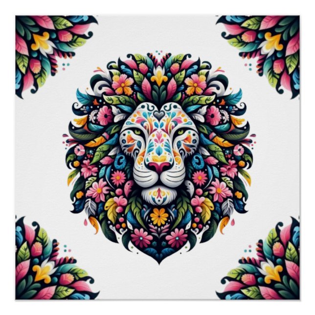 Póster Floral Lion Silhouette (Anverso)