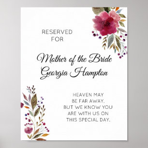 Póster Floral Madre del Rótulo Boda en memoria de la novi
