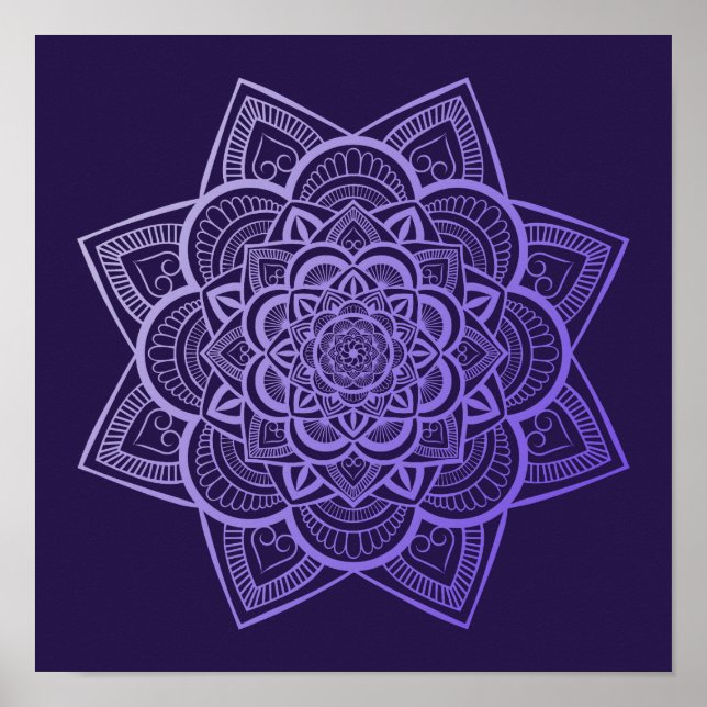 Póster Floral Mandala Lavender Gradiente púrpura Imprimir (Frente)
