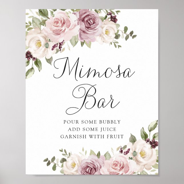 Póster Floral Mauve Rubor Elegant Wedant Mimosa Bar (Frente)