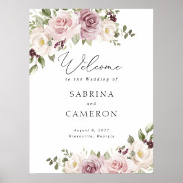 Póster Floral Mauve Rubor Elegant Wedding Signo de bienve