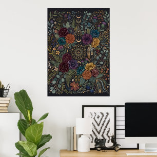 Póster floral maximalista oscuro