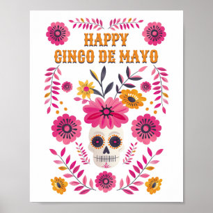 Póster Floral mexicana de azucarero feliz Cinco de Mayo