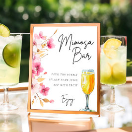 Póster Floral Mimosa Bar Rótulo Bridal Shower