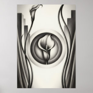 Póster floral monocromo de lirio de calla Art Deco