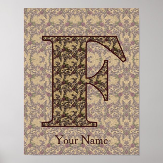 Póster Floral Monogram Initial F Personalized (Frente)