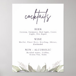 Póster Floral Morado y Verde Airy, Menú de Bebidas para F