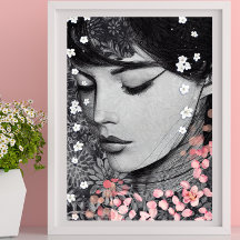 Floral Mujer Fantasía rosa botánica Pop Art