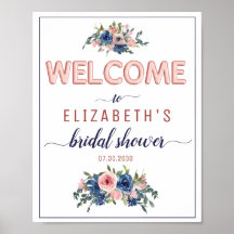 Floral Navy Blush Rose Gold Bridal Shower Welcome