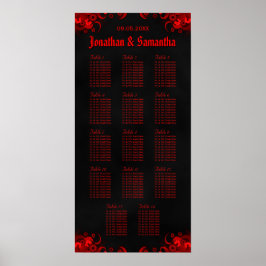 Póster Floral negra y roja 14 mesas Bodas