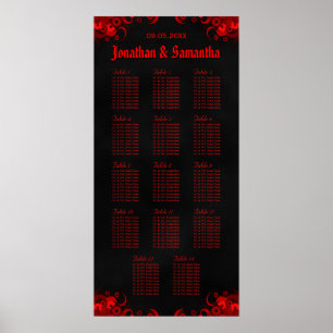 Póster Floral negra y roja 14 mesas Bodas