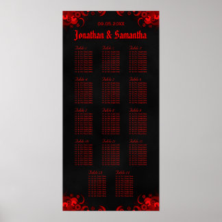 Póster Floral negra y roja 14 mesas Bodas