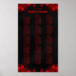 Póster Floral negra y roja 15 mesas Bodas